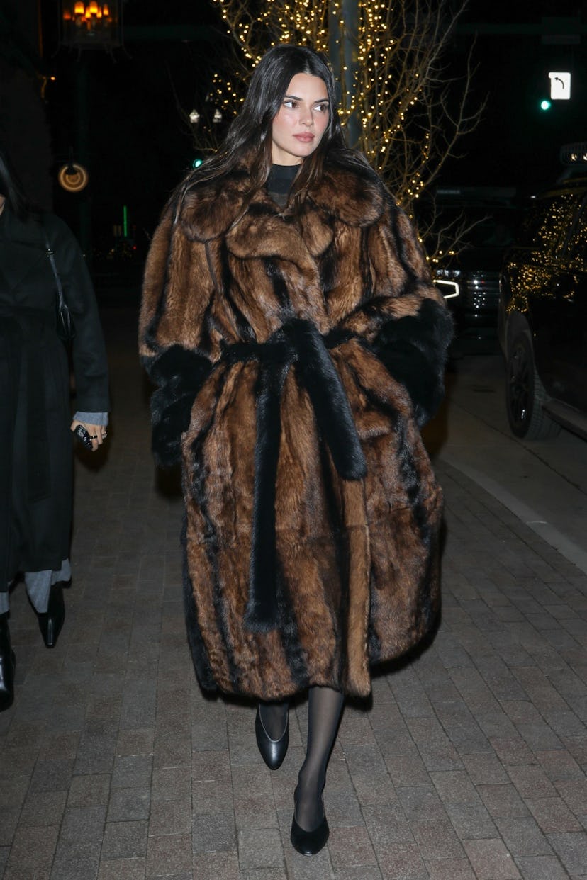 Kendall Jenner wears a Phoebe Philo fur coat in Aspen, Colorado