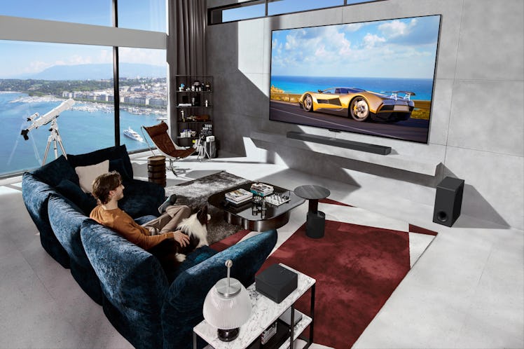 LG's new Signature OLED TV in a spacious living room.