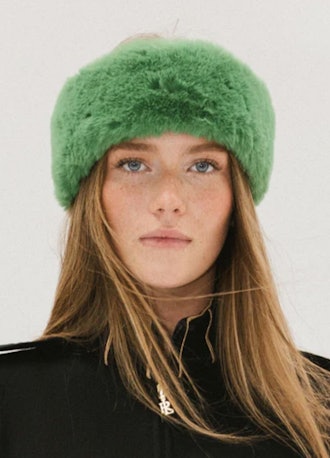 green faux fur headband