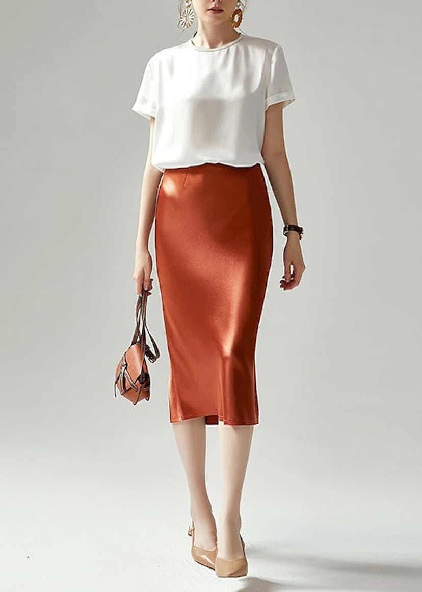 Keasmto Satin Midi Skirt