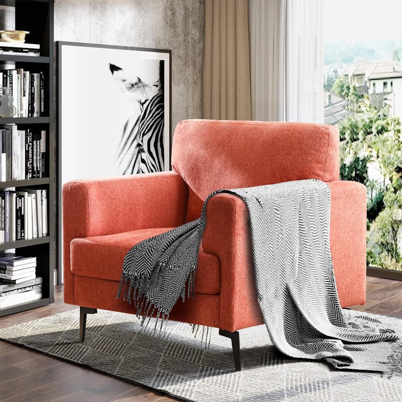 Peach Fuzz Linen Oversized Mid Century Modern Chair