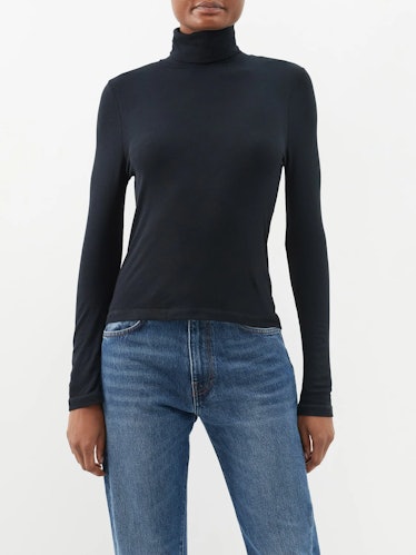 Mov Roll-Neck Ribbed Modal-Blend Long-Sleeved Top