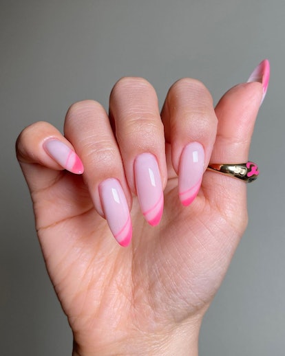 The diagonal double line French tip is a trendy French manicure idea for 2024.