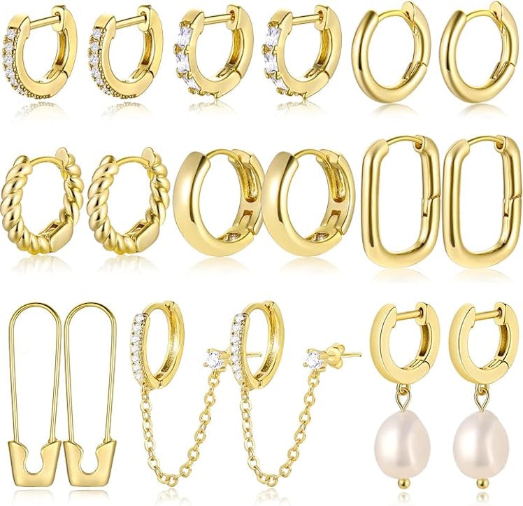 YEEZII Gold Huggie Hoop Earrings (9 Pairs)