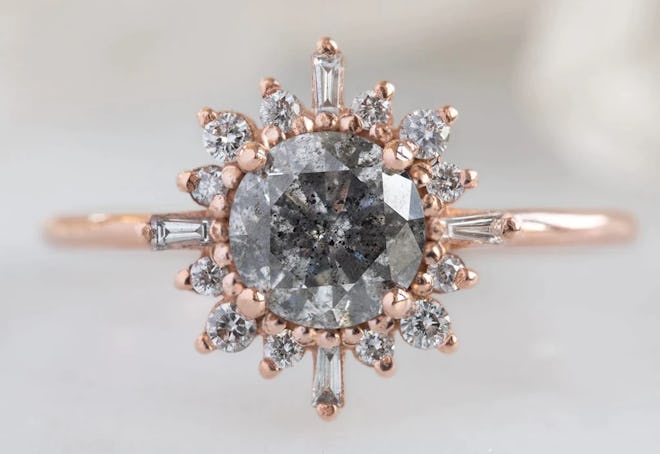Custom Round Salt and Pepper Diamond Engagement Ring