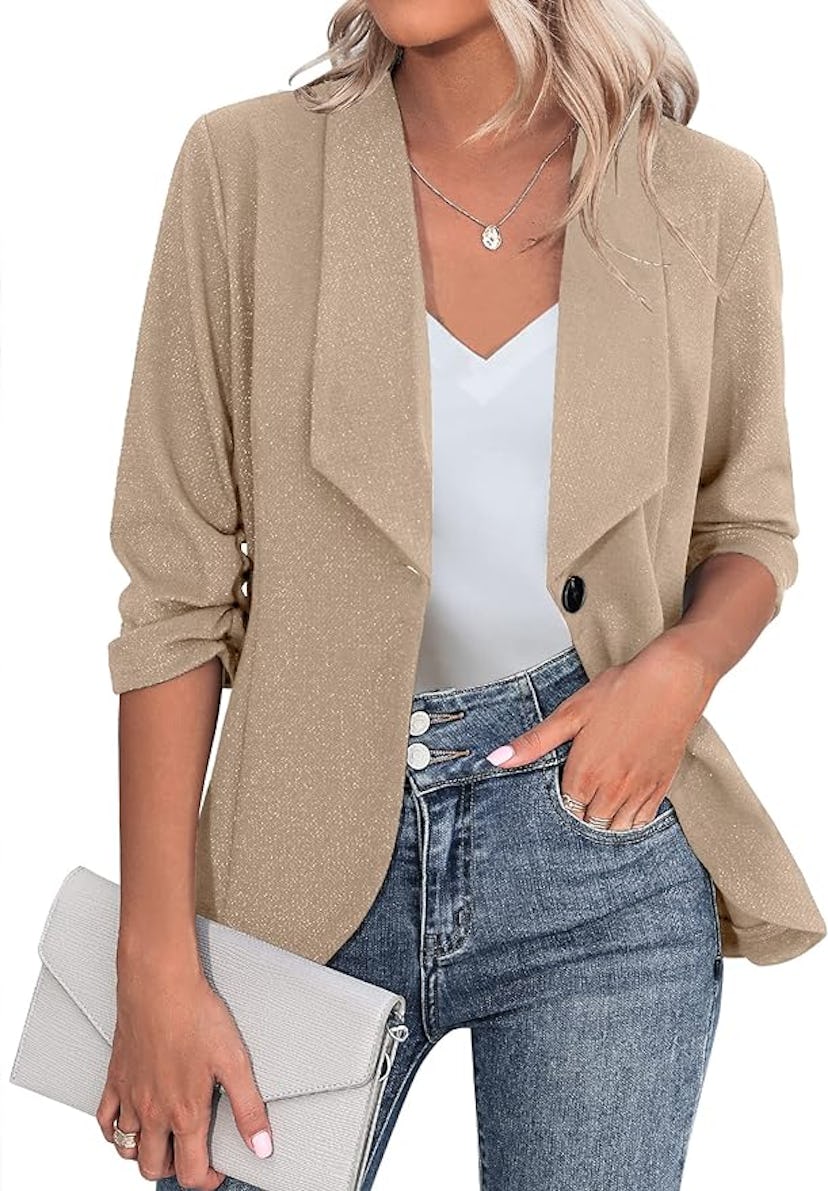 Beyove Ruched Open Front Blazer