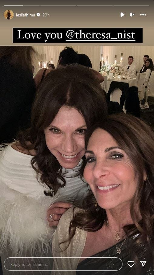 Leslie Fhima shared a photo with bride Theresa Nist at the &lsquo;Golden Bachelor&rsquo; Wedding.