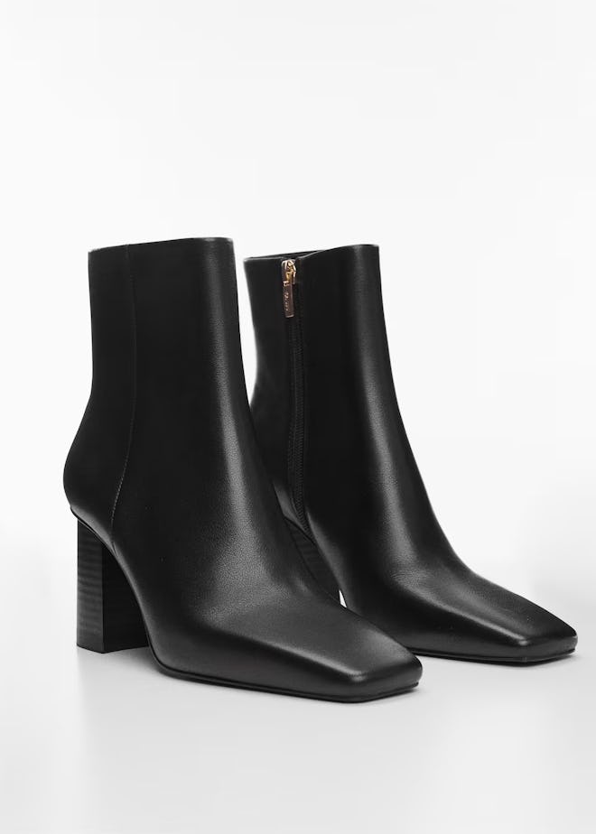 Squared Toe Leather Ankle Boots