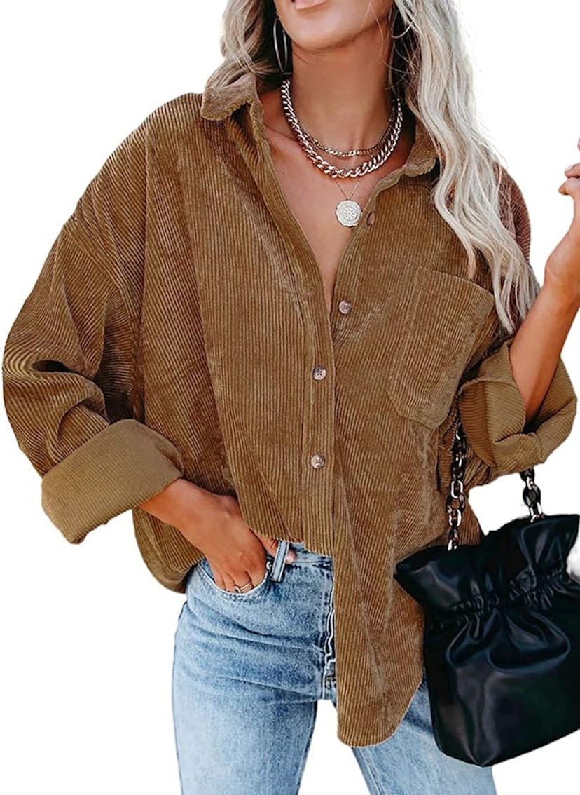 Astylish Corduroy Button Down Blouse