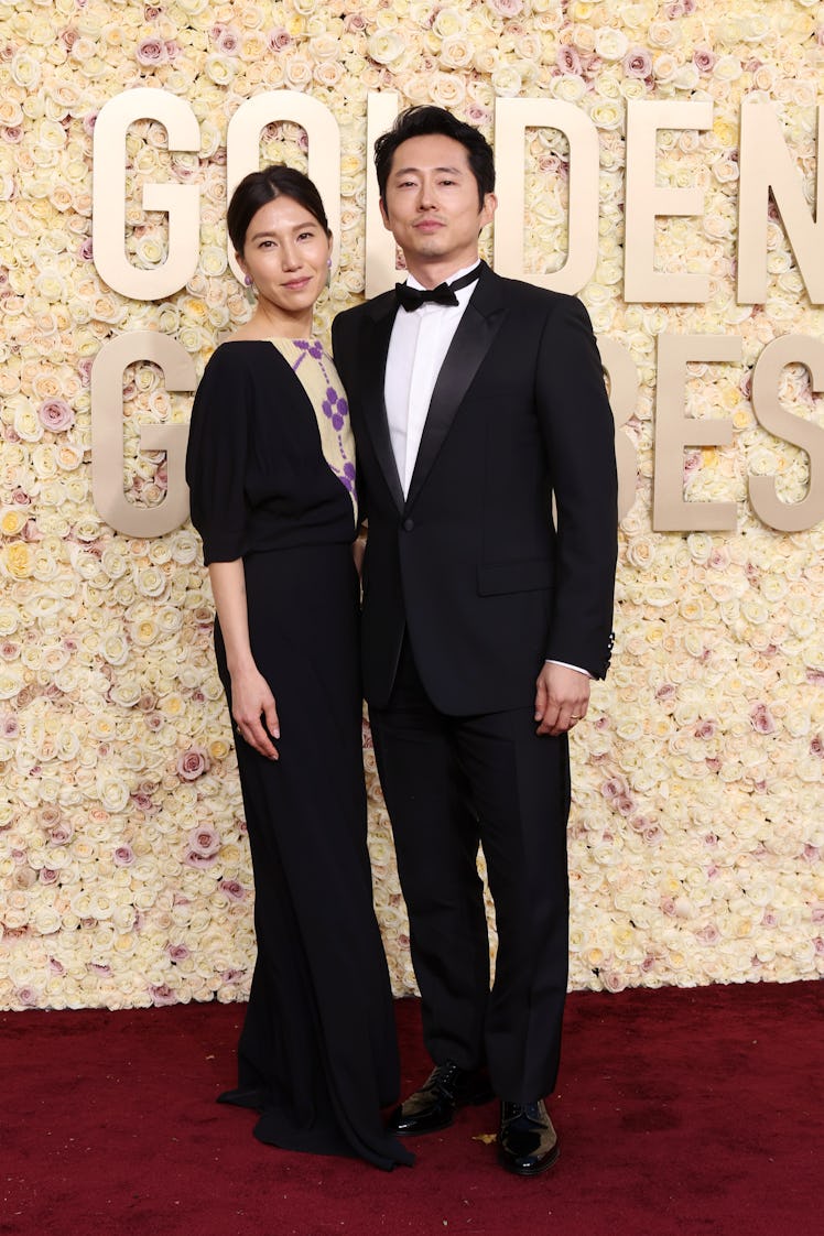 Joana Pak and Steven Yeun attend the 81st Annual Golden Globe Awards at The Beverly Hilton on Januar...