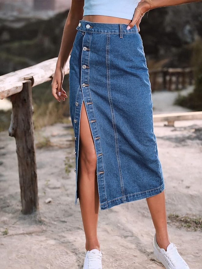 DvaeMalligo Denim Midi Jean Skirt