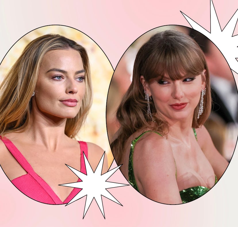 Margot Robbie and Taylor Swift at the 2024 Golden Globes.