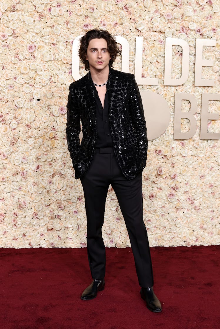 Timothée Chalamet attend the 81st Annual Golden Globe Awards at The Beverly Hilton on January 07, 20...