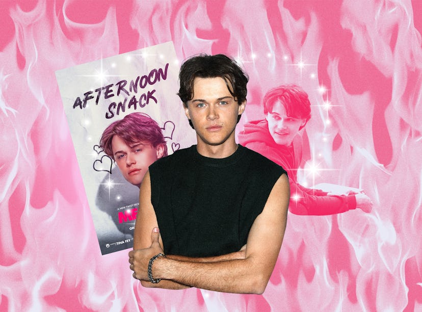 Man posing with arms crossed in front of a pink flame background, with multiple images of himself an...
