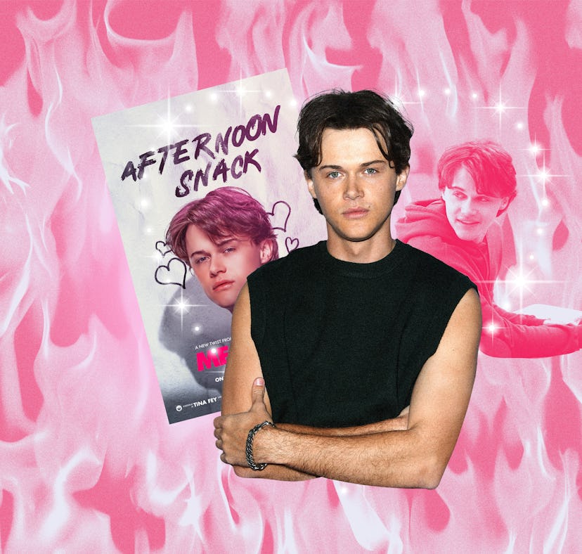 Man posing with arms crossed in front of a pink flame background, with multiple images of himself an...