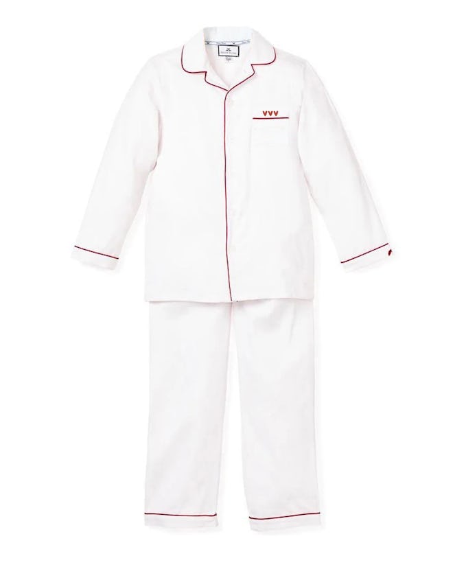 where to find cute pajamas for valentine's day : petite plume White Pajama Sets with Heart Embroider...