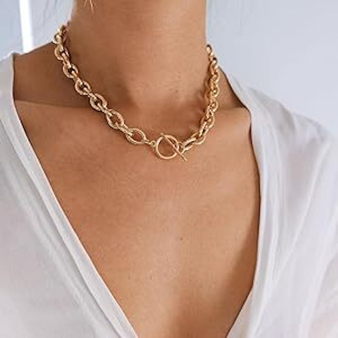 VIROMY Chunky Gold Toggle Necklace