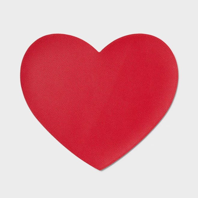 Valentine's Day Faux Leather Heart Placemat Charger Red 