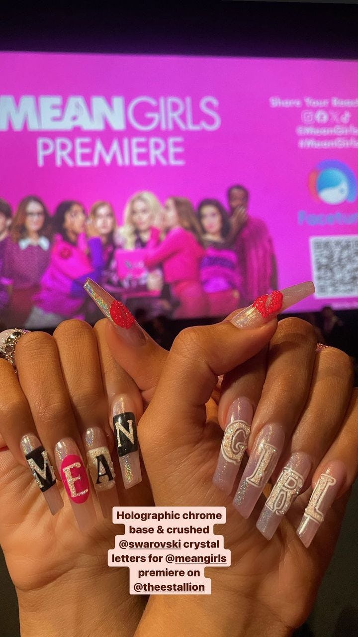 Megan Thee Stallion rocked a chrome nail design inspired by the &ldquo;burn book&rdquo; at the &lsquo;Mean Girls&rsquo; New &hellip;