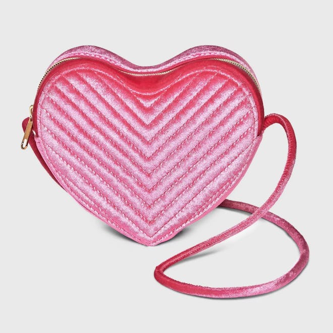 Girls' Velvet Heart Crossbody Bag - Pink