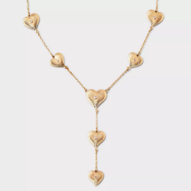 Stacked Hearts Y-Chain Necklace - Gold