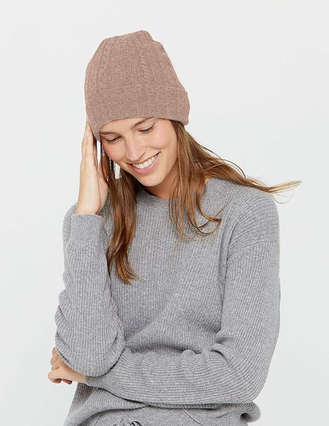 State Cashmere Cable Knit Cuffed Beanie