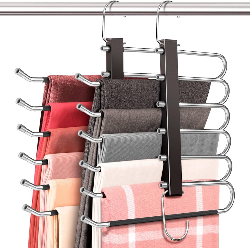 HUITEM Space-Saving Tiered Pant Hanger (2-Pack)