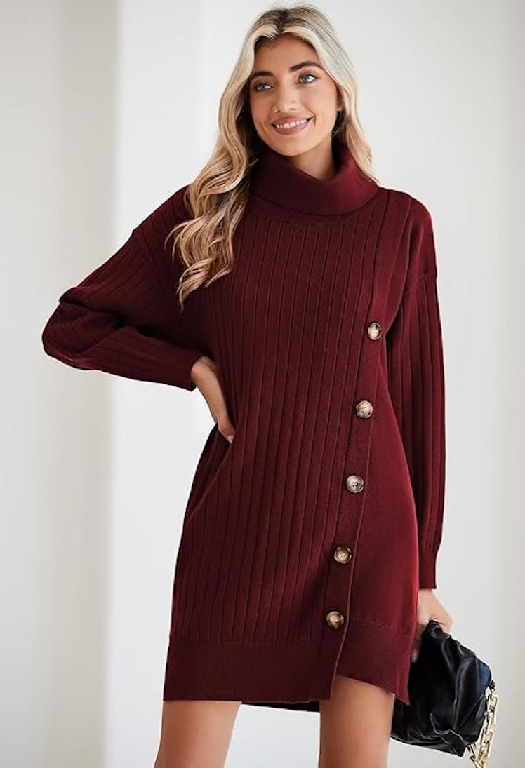 Pink Queen Turtleneck Button Sweater Dress