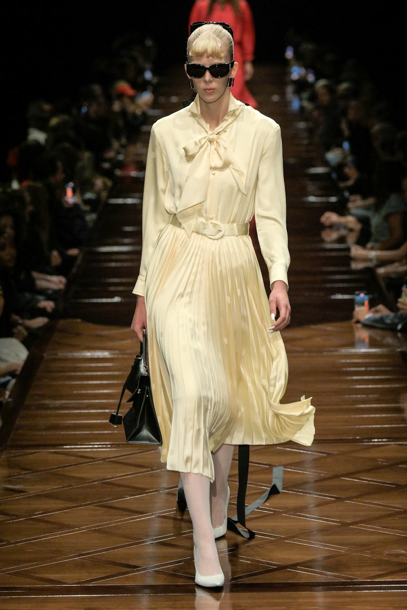 A model walks Balenciaga runway