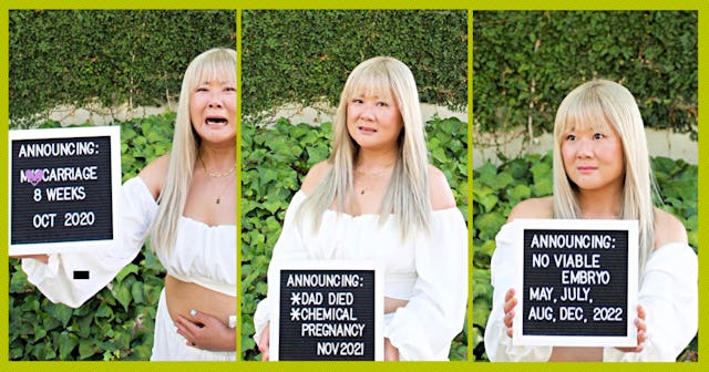 A comedian is being open about her miscarriages and fertility journey with letter boards.