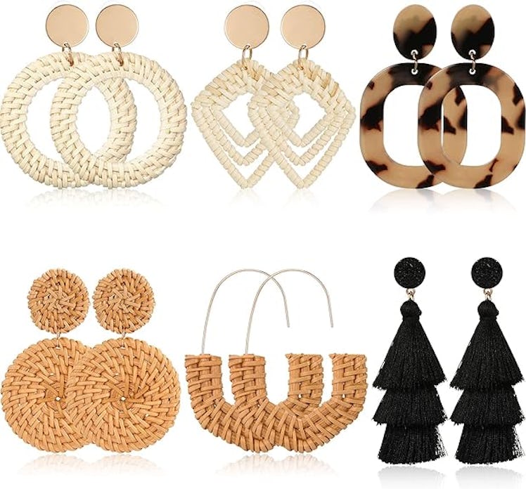 Hicarer Rattan Earrings (6 Pairs)