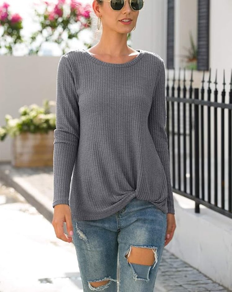 Neineiwu Waffle Knit Twist Top