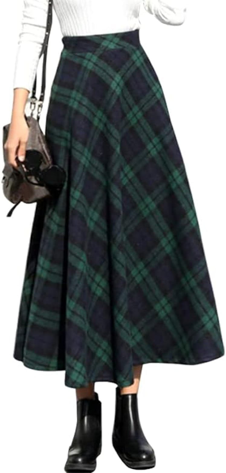 IDEALSANXUN Plaid Wool Skirt