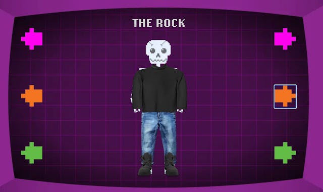 A cartoonish character wearing a black shirt and blue jeans stands in a video game interface with a ...