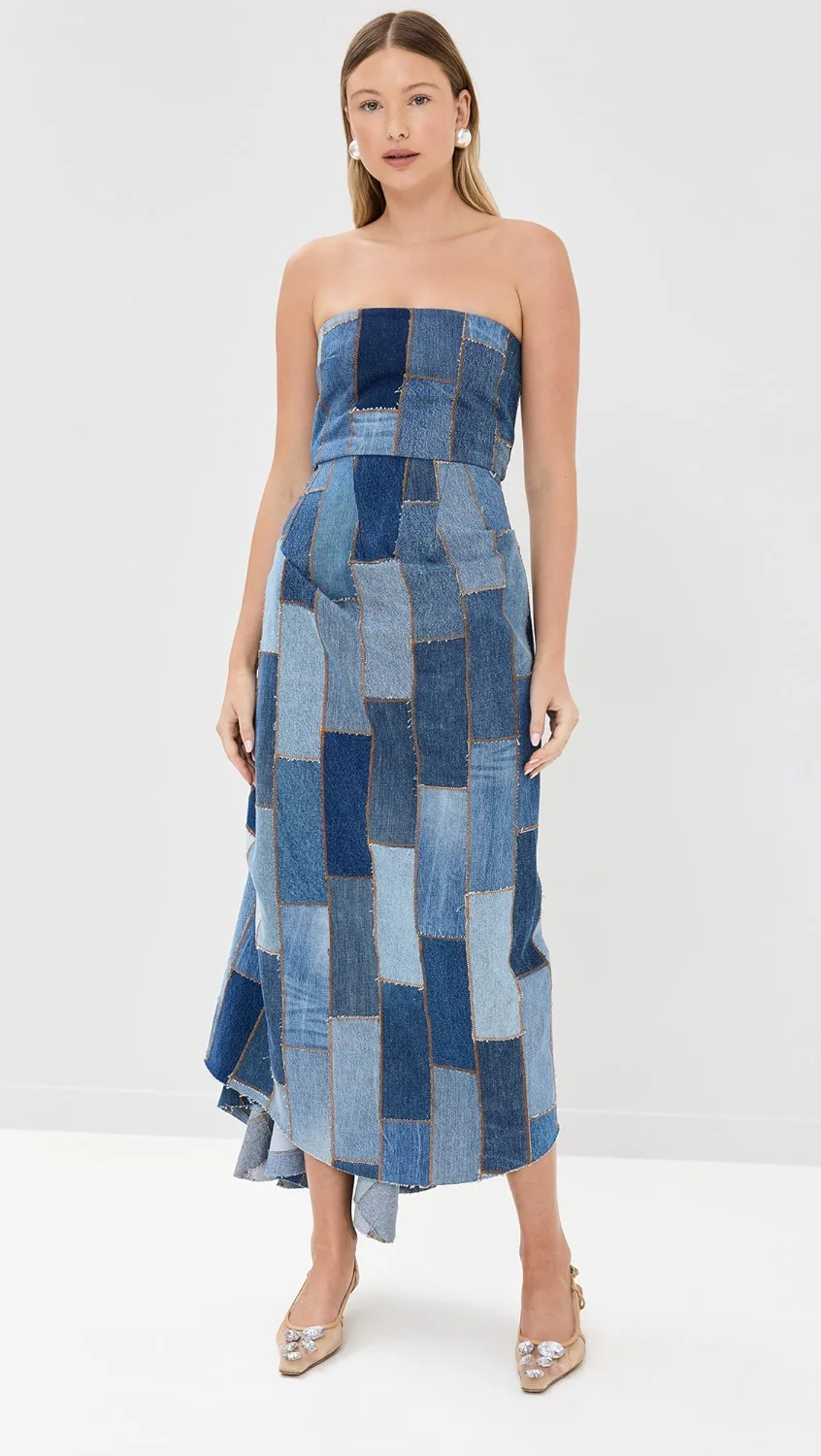 white christmas dresses Modern Leopard-Accent Denim Dress – African Print Skirts & African Clothing