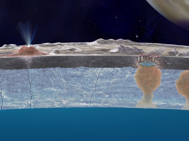 An illustration depicting how tidal heating, caused by Jupiter's massive gravity, could be producing...