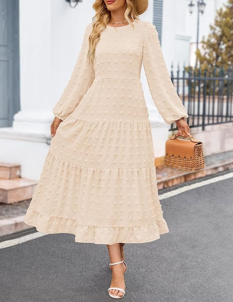 ZESICA Swiss Dot Maxi Dress