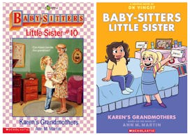 Two book covers from the "Baby-Sitters Little Sister" series. The left cover is illustrated in a vin...