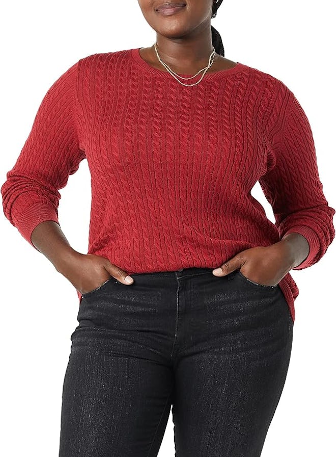 Amazon Essentials Lightweight Long-Sleeve Cable Crewneck Sweater