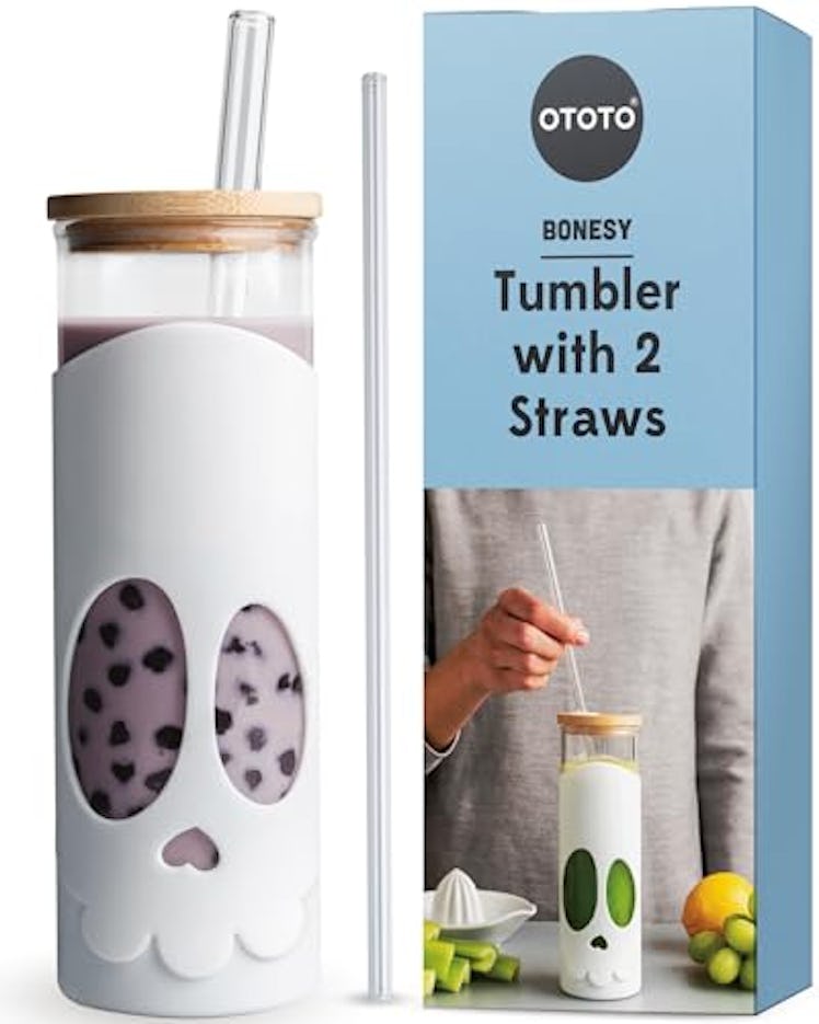 OTOTO Bonesy Glass Tumbler with Straw and Lid