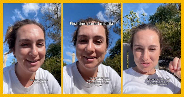 A woman smiles and talks in three frames, outdoors with blue skies. Text on the images discusses a f...