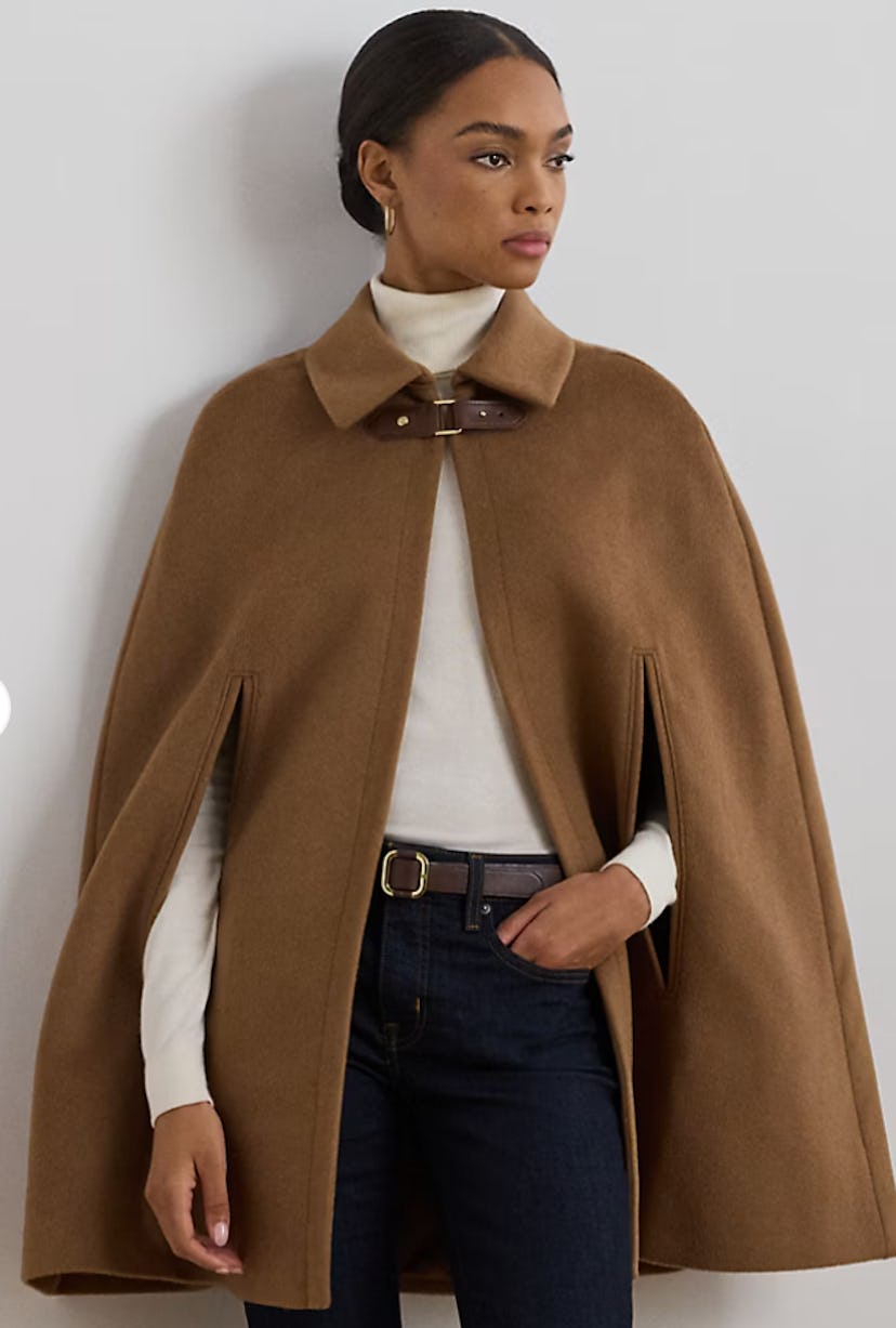 Buckle-Trim Wool Blend Cape