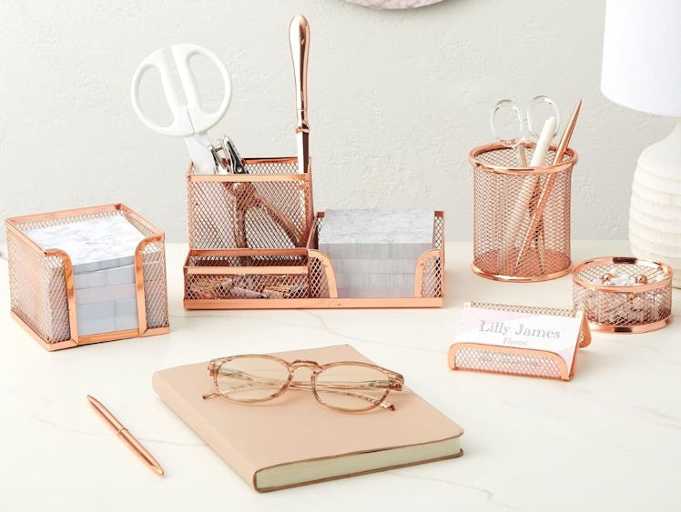 Paper Junkie Rose Gold Desk Organizer Set