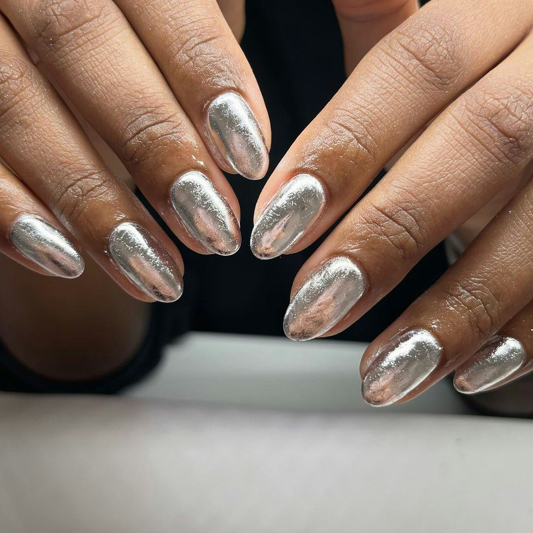 Silver nails are on-trend for winter 2025.