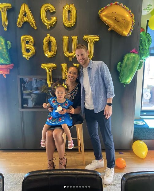 Minnesota Lynx forward Napheesa Collier with her husband and daughter.
