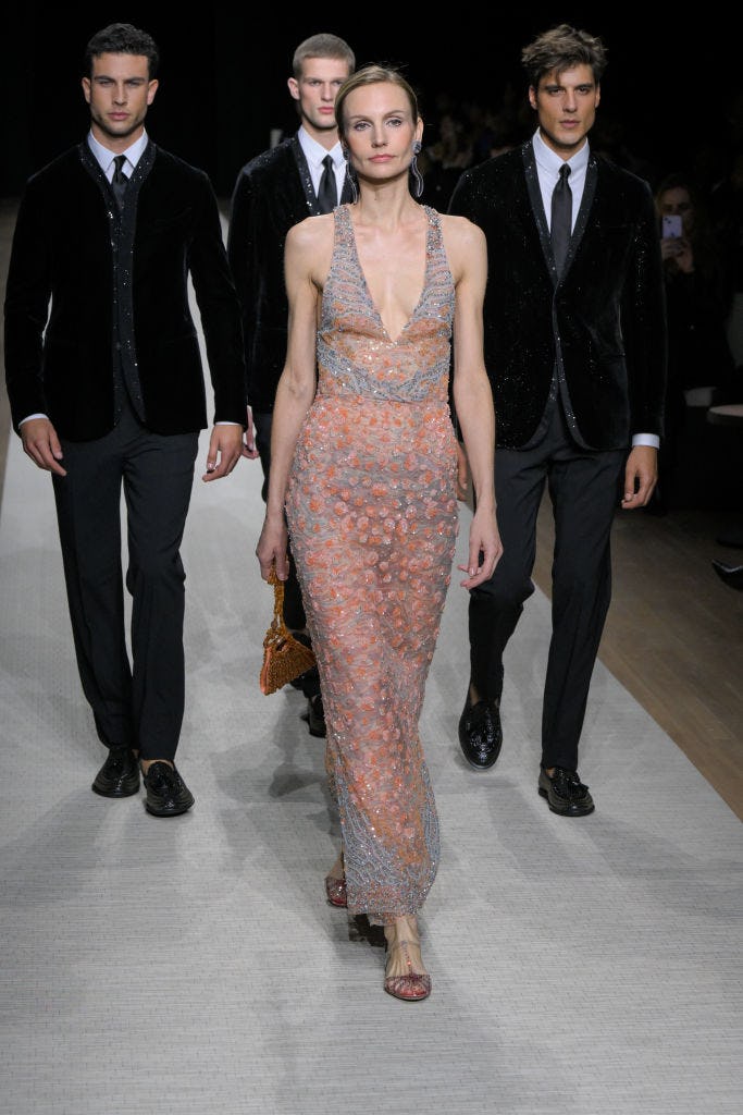 The hair and makeup at Giorgio Armani&rsquo;s Spring/Summer &lsquo;25 show.