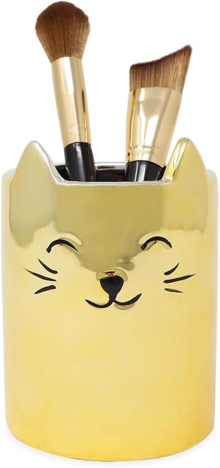 Isaac Jacobs Gold Cat Makeup Brush Holder