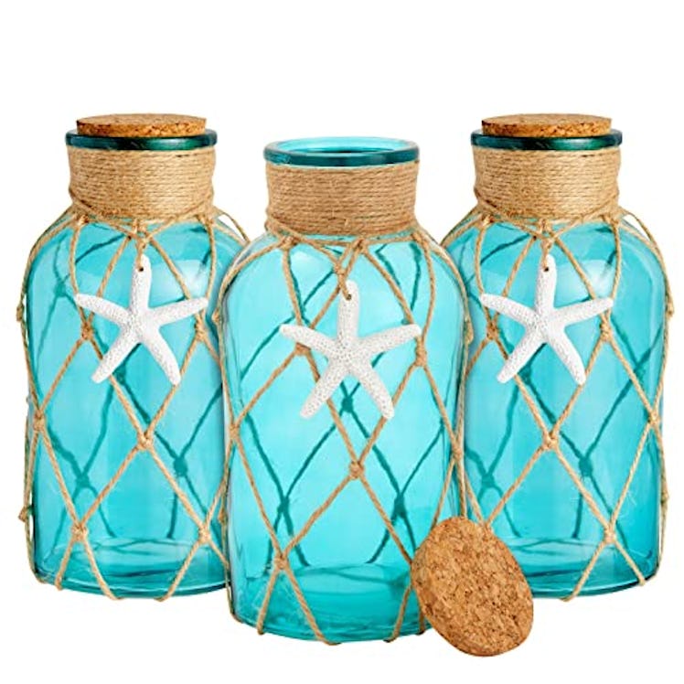 Okuna Outpost Blue Glass Vase with Cork Lid (3-Pack)