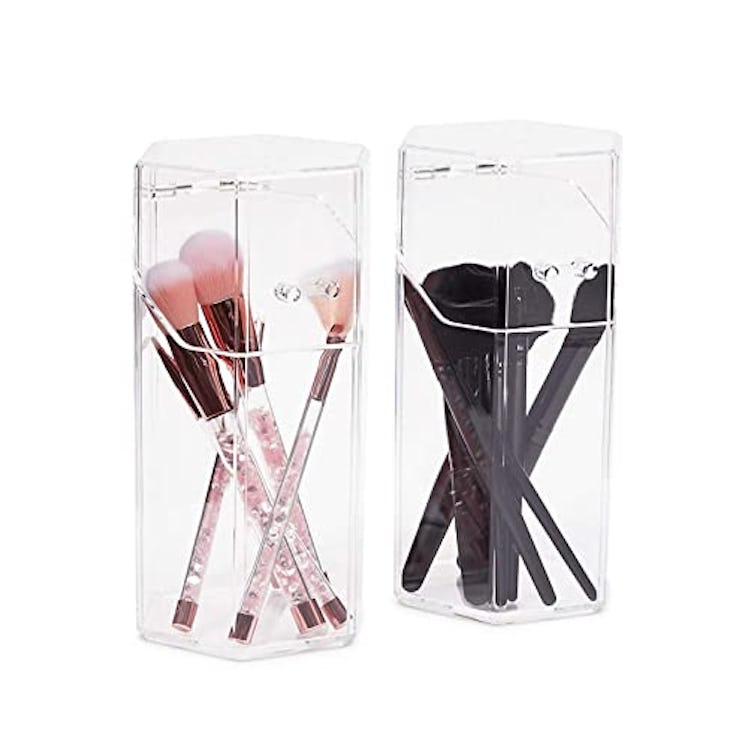 Glamlily Clear Acrylic Makeup Brush Holder With Lids (2-Pack)