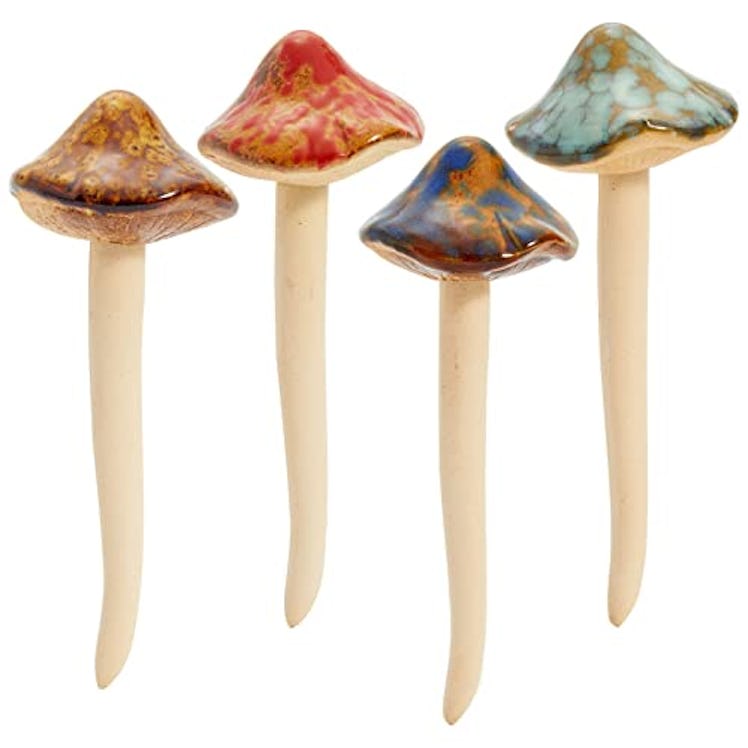 Juvale Ceramic Mushroom Plant Garden Ornament (4-Pack)